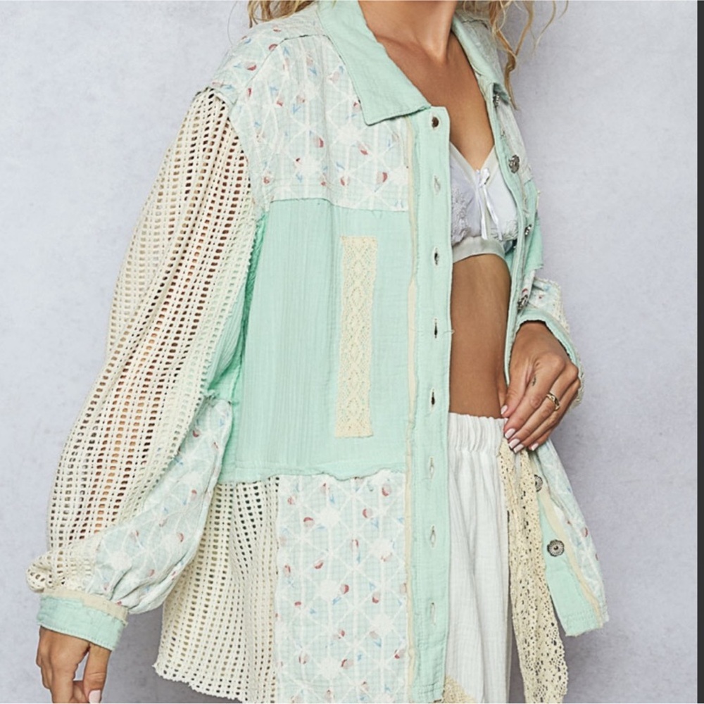 Mint Green Patchwork Jacket/ Shirt